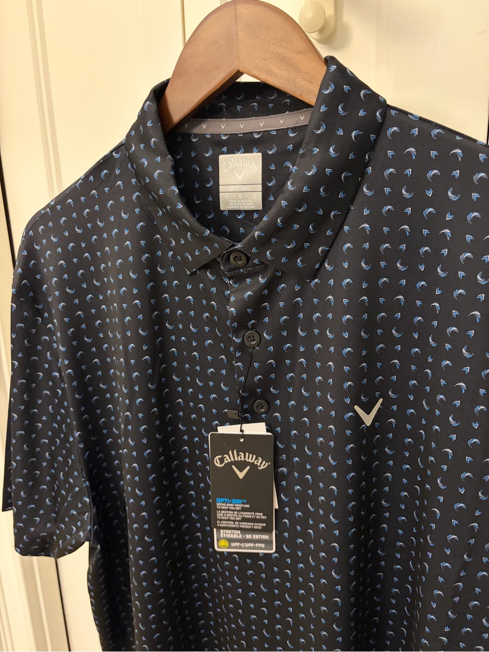 Callaway Men’s Black Polo with Blue Micro Pattern - Picture 4 of 6
